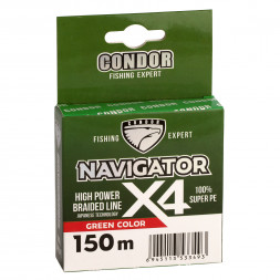 Шнур плетёный Navigator x4 d-0,40 мм, L-150 м, цвет зеленый, разрывная нагрузка 35,00 кг