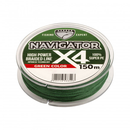 Шнур плетёный Navigator x4 d-0,40 мм, L-150 м, цвет зеленый, разрывная нагрузка 35,00 кг