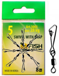 Вертлюг Fish Season с застеж. Hooked №8 12кг 9шт 3003-08F